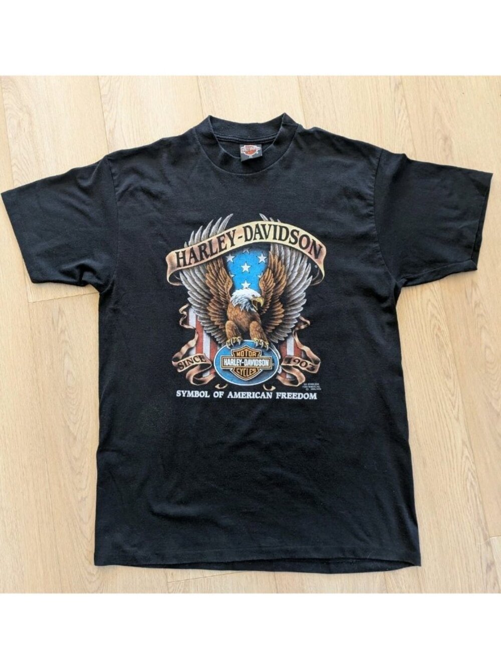 Vintage 1991 Harley Davidson 3D Emblem Eagle T shirt XL Black EasyRiders Texas
